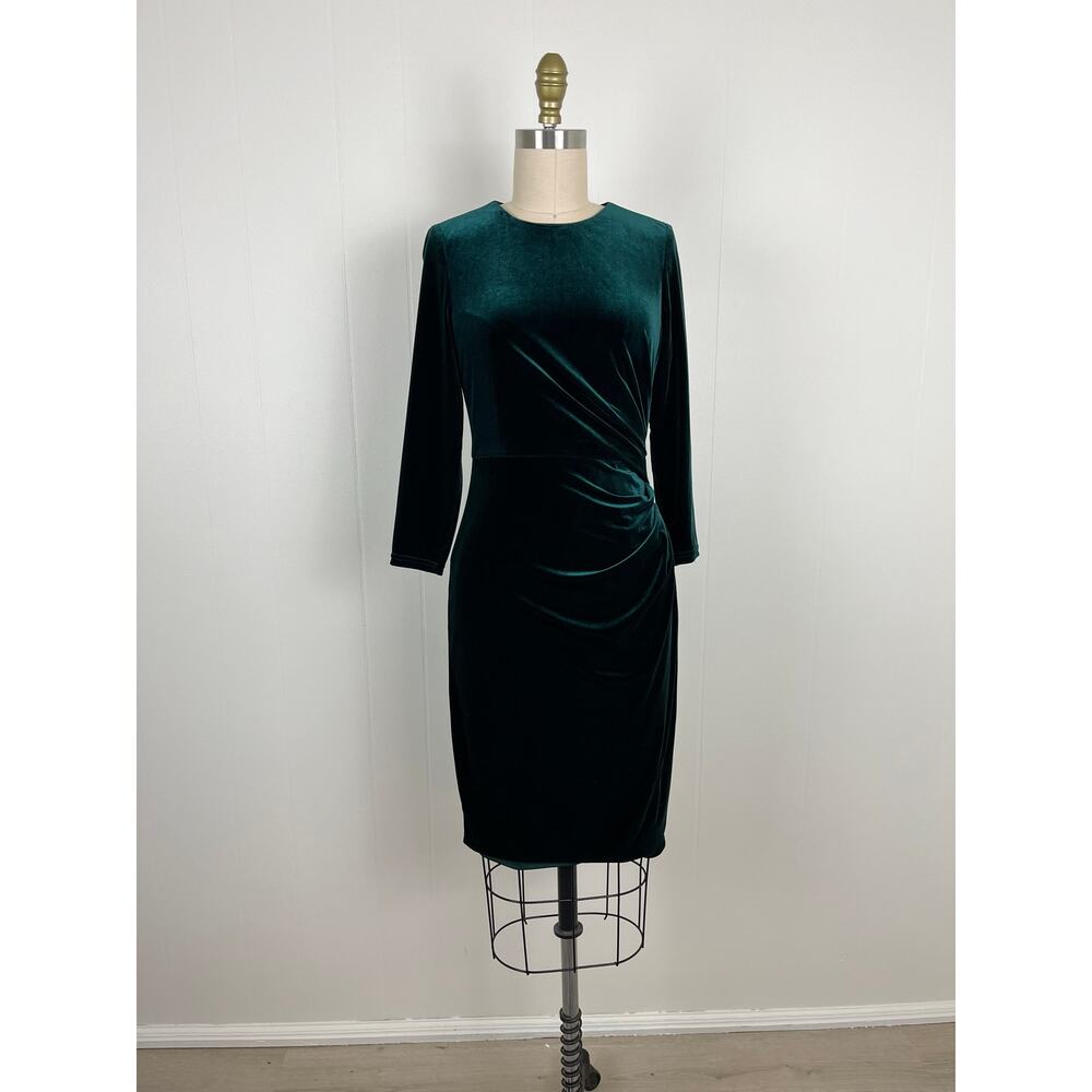 Eliza J Green Velvet Ruched Side Sheath Dress 0 Sleeves‎ Cocktail Stretchy